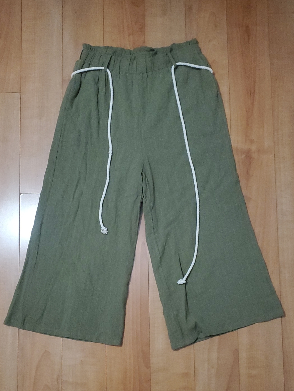 Wide Leg Drawstring Pants - Olive Green